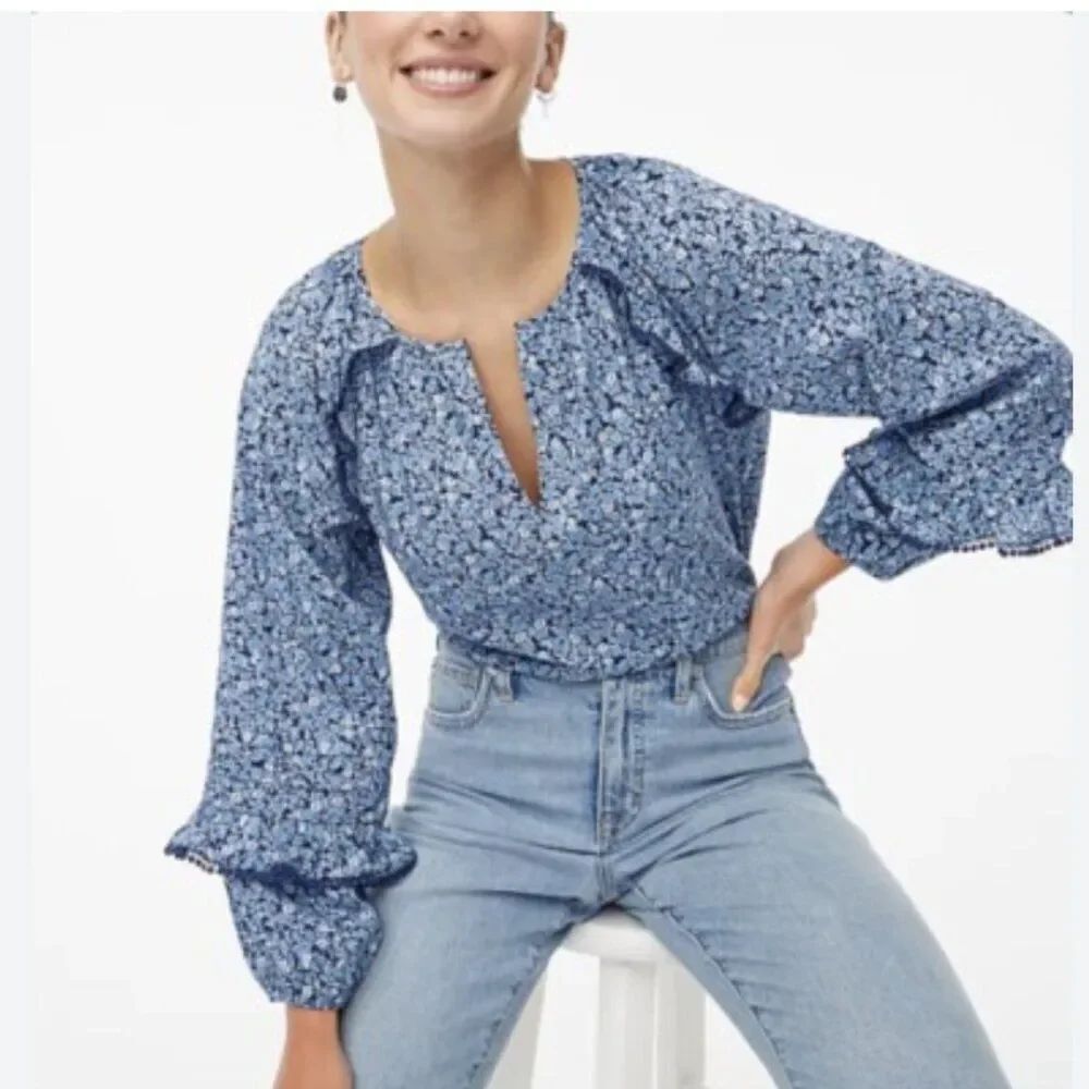 J.Crew Factory Floral Ruffle Trim Pheasant Top - Size M - NWT